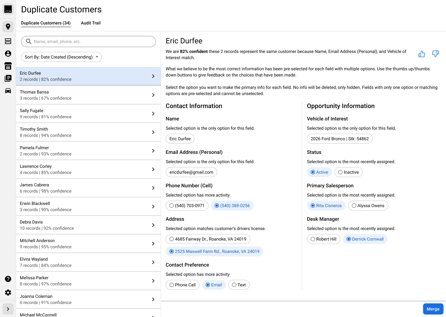 First draft duplicate customers dashboard